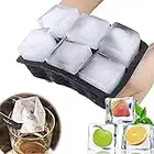 Ice Cube Tray Silicone with Non-Spill Lid, Flexible Black Ice Cube Mold, 6 Giant Ice Cube Maker for Water, Whiskey, Cocktail, Candy, Pudding, Jelly, Milk, Juice