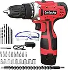 GardenJoy Cordless Power Drill Set: 12V Electric Drill with Fast Charger 3/8-Inch Keyless Chuck 2 Variable Speed 24+1 Torque Setting Power Tools Kit and 30pcs Drill/Driver Bits