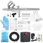 Sntieecr 67 PCS Airbrush Compressor Kit, Dual-function Airbrush Spray Gun Full Set with Mini Airbrush, (0.2, 0.3, 0.5mm) Nozzle and Needle, Tools Set for Makeup, Nail Art, Cake, Tattoos and Models