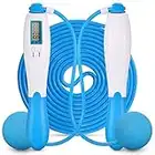 Bakumon Skipping Rope with Digital Calorie Counter Jump Rope Adjustable for Women, Men and Kids Indoor Outdoor Workout Skip Rope Cordless Jump Rope for Training and Fitness Blue