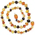 Genuine Amber Necklace - Polished Mixed Color Beads - Knotted Between Beads - Authentic Baltic Amber - (Mixed, 32)