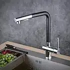 Kitchen Sink Mixer Tap with Pull Down Sprayer,Modern Style Brass 2 Water Function Setting Single Handle Pull Out with Sprayer Wet Bar Black Kitchen Faucet