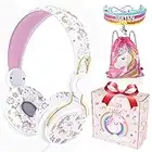 Casque pour Enfants, Mignon Licorne pour Enfants, Casque Filaire avec Microphone, Casque Réglable pour Tout-Petits pour Filles et Garçons, Casque pour Kindle und iPad, l'école, Avion, Tablette(Blanc)