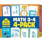 School Zone - Math 3-4 Flash Cards 4 Pack - Ages 6 and Up, 3rd Grade, 4th Grade, Multiplication, Division, Time and Money, and More (Flash Card 4-pk)