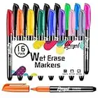 Wet Erase Markers, Lazgol Bulk Pack of 16 (12 Vibrant Colors) Fine Tip Overhead Transparency Smudge Free Markers for Dry Erase Whiteboard, Refrigerator Calendars, Glass, Films and Any Kind of Wet Erase Surface, Erase with Water