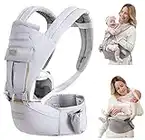 Baby Carrier with Hip Seat, Baby Carrier Newborn to Toddler, Baby Hip Seat Carrier for 7 -66lbs, All Seasons Baby Holder Carrier, All Position.(Light Grey)