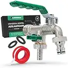 RAVENBOLD Wasserhahn Garten 1/2 Zoll - Premium Doppel Kugelhahn - Wasserhahn aussen für Gartenregentonne & Bewässerungssystem - Gartenwasserhahn 3/4 Zoll Adapter & Doppel Kugel Auslaufventil