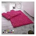 Lions Luxury 2 Piece Loop Bath Mats for Bathroom - Non Slip Chenille Bath Mat Set Rugs, Extra Soft with Water Absorbent Pedestal Bathmat Shower Toilet Mat, Fucshia