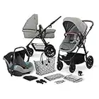 Kinderkraft Carrito Bebé 3 Piezas XMOOV, Capazo, Silla Paseo, Silla Coche, Gris