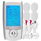 Easy@Home Rechargeable TENS Unit + EMS Muscle Stimulator, Dual Independent Channels With 20 Intensity Levels, 8 EMS or TENS Massage Types + 16-Mode, Handheld Electronic Pulse Massager, EHE029G - for OTC Home Use Portable Pain Relief Therapy Device