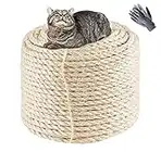 Corda in sisal naturale, 8 x 60 m, naturale bianco, sostituzione corda Antico per gatti con una coppia di guanti di protezione per tiragraffi gatti, l'albero a gatto, Vaso da fiori da giardino