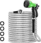 SPECILITE 50ft 304 Stainless Steel Garden Hose Metal, Heavy Duty Water Hoses with Nozzles for Yard, Outdoor - Flexible, Never Kink & Tangle, Puncture Resistant