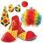 PREXTEX Clown Costume Set | Wig, Nose, Shoes, Bow, Tie | Halloween, Carnival, Joker, Clown Costume | Fancy Outfit, Props | Boy, Girl, Kid, Men, Women | Cosplay, Birthday, Dress-Up Party
