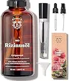 Bionoble Rizinusöl Bio 50ml - 100% Rein, Natürlich und Kaltgepresst - Wimpern, Augenbrauen, Haare, Bart, Nägel - Vegan und Cruelty Free -Castor Oil - Glasflasche + Pipette + Pumpe + Mascara Kit