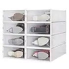 PARANTA 8-Piece Boot Shoe Storage Box, Stackable Clear Plastic Shoe Organizer, with Clear Door For Storing Women Shoes 20.5" x 12.5" x 5.5"