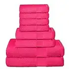 Belizzi Home 8 Piece Towel Set 100% Ring Spun Cotton, 2 Bath Towels 27x54, 2 Hand Towels 16x28 and 4 Washcloths 13x13 - Ultra Soft Highly Absorbent Machine Washable Hotel Spa Quality - Hot Pink