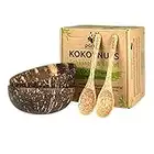 pandoo Kokosnuss Schalen 2er Set mit Kokos Löffel | 100% Naturprodukt | Plastikfreie Alternative - Handgefertigt mit Kokosöl poliert | Coconut Bowls Schüsseln | Müslischale, Kokosnuss Schale