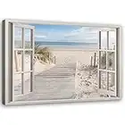 Feeby Impression sur Toile Fenêtre Vue 3D 120x80 cm 1 pièce Tableaux Tableau Mural Image Photo Moderne Décoration Murale Artistique Photographie Design Chambre Salon Plage Beige