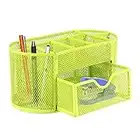 Geoyien Organizer Cancelleria Scrivania,Portapenne con Cassetto Organizer per Scuola,Portapenne con Cassetto,Organizer portapenne in metallo con 8 scomparti e 1 cassetto per ufficio domestica Verde