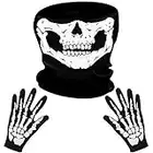 LYTIVAGEN Schädel Gesichtsmaske mit 1 Paar Skelett Handschuhe Skull Schlauch Maske Skelett Motorrad Gesichtsmaske für Halloween, Party Kostüm, Outdoor Aktivitäten