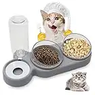 Double Gamelle Chat et Chien Surélevée, 3 en 1 Distributeurs Automatique d'eau et Nourriture pour Animaux de Compagnie, Incliné à 15°Double Bol de Nourriture, pour Les Chats et Les Chiots (Gris)