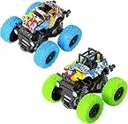 Monster Truck Jouet, Voiture Inertie Pull Back Voiture Tout-Terrain Véhicule avec 360 Degrés de Rotation Cadeau pour Garçons Filles Enfants (2 Pièces, Bleu Vert)