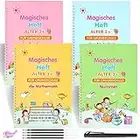 4 Stück Magisches Heft Deutsch, Magisches übungsheft deutsch mit Stift, 26x18cm Wiederverwendbares Magische Handschrift Kalligraphie für Kinder,Zahlen,Mathematik,Zeichnung,Buchstaben Schreiben Lernen