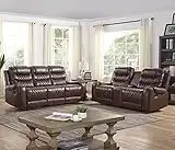 Roundhill Furniture Klens Faux Leather Reclining Sofa and Loveseat with Nailhead Trim, Brown