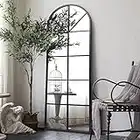 ZMYCZ Floor Full Length Mirror, Black Arched-Top Mirror Full Length, Large Window Pane Mirror, Wall Mounted Mirror, 65"x22" Standing Mirror Hanging or Leaning, Body Mirrors for Bedroom, No Stand