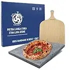 Kit Pizza en Pierre de lave Etna - plaque réfractaire en pierre de lave de l’Etna pour pizza et pain, 39 x 35 x 2 cm + pelle