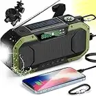 Kurbelradio mit Handyladefunktion Solar, DJLLA 5000mAh AM/FM USB Notfallradio mit Fahrradhalterung IPX6 Wasserdicht, Hand Dynamo, Bluetooth Lautsprecher, Power Bank, LED Camping Licht, SOS, Kompass