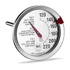 SINARDO Roasting Meat Thermometer T729E, Oven Safe, Large 2.5-Inch Easy-Read Face, Stainless Steel Stem and Housing