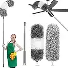 Microfiber Feather Duster Kit, Extendable Pole Cobweb Duster with 2 Bendable Head, Reusable and Washable Dusters for Cleaning Ceiling Fan, High Ceiling, Cupboard, Blinds, Furniture & Cars