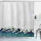 ABAKUHAUS Ola Japonesa Cortina de Baño, remolinos acuáticos, Material Resistente al Agua Durable Estampa Digital, 175 x 180 cm, Gris Azul Crema