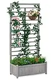 Raised Garden Bed with Trellis, Wood Planter Box for Climbing Outdoor Plants, 31.5" L x 16" W x 67" H