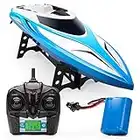 Force1 Velocity H102 RC Boat - Remote Control Boat for Pools and Lakes, Fast RC Boats for Adults and Kids with 20+ mph Speed, 4 channel 2.4GHZ Remote Control, and Rechargeable Boat Battery (Blue)