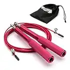 CKB LTD Elite Speed Skipping Rope Adult With Travel Bag Premium Aluminium Handles Fitness Adjustable Jump Rope 3m 10ft Functional Fitness Exercise Workout Training Double Unders 1pc (Pink)