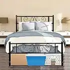 Voil mart Twin Metal Bed Frames with Storage, Black Single Bed with Headboard and Footboard, No Box Spring Needed 6 Legs Bed Frame Platform,Twin Bed Frame Set