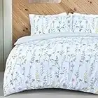 Sleepdown Meadow Stem Floral White Reversible Duvet Cover Quilt Pillow Cases Bedding Set Soft Easy Care - King (230cm x 220cm)