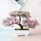 ZYWUOY Albero di bonsai artificiale, finto vaso artificiale per bonsai in vaso, per casa, ufficio, scrivania, in vaso, colore: rosa