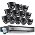 ZOSI H.265+ 1080p 16 Channel Security Camera System,16 Channel CCTV DVR with Hard Drive 2TB and 12 x 1080p Indoor Outdoor Dome Camera, 80ft Night Vision, 105° View Angle, Remote Control, Alert Push