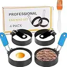 Professional Egg Ring Set for Frying Or Shaping Eggs - 4 Pack Round Egg Rings for Cooking - Stainless Steel Non Stick Mold Shaper Circles for Fried Egg McMuffin Sandwiches - Egg Maker Molds