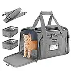 Pawaboo Cat Carrier Pet Carrier, TSA Airline Approved Soft Sided Dog Cat Carriers, Cat Travel Bag with 2 Folding Bowls for Small Medium Cats Dogs Puppies of 18lb, Collapsible Puppy Carrier, Light Gray