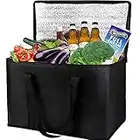 2-Pack, XL-Large Insulated Grocery shopping bags, Black, reusable bag,thermal zipper,Collapsible,tote,cooler,food transport hot and cold,for instacart,camping,Recycled Material delivery groceries