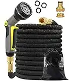 50ft Expandable Garden Hose Pipe with 9 Function Nozzle, 15m Lightweight Water Hose with 4 Layers Latex Core and Solid Brass Fittings, Kink-Free Retractable Hose for Washing Watering