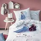 La Reine des Neiges Parure de Lit Fille 140x200 cm | Housse de Couette Enfant 1 Personne 140x200 cm + 1 Taie d'oreiller 63x63 cm Imprimées Reversibles | 100% Coton | Oeko-TEX | Blanc