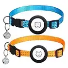 2 Pcs Airtag Cat Collars, Air Tag Cat Collar with AirTag Holder Case Anti-Lost GPS Tracker Accessories for Cat Small Pet (Orange+Blue)