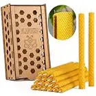 Candle Sets for Dinner Tapered Beeswax Candles with Wooden Gift Box 20pcs 21cm x1cm–Natural %100 Organic Pure Honeycomb-Cotton Wick–Luxury Premium Bees Wax Decorative Candles-Housewarming Gift