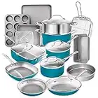 Ensemble de 20 casseroles et poêles Gotham Steel Aqua Blue, ensemble de batterie de cuisine en céramique antiadhésive+ensemble de ustensiles de cuisson