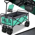 KESSER® Carrello pieghevole con pneumatici larghi Carrello a mano Carretto da trasporto Carrello porta-attrezzi | incl. 2 tasche a rete | pieghevole | ruote in gomma piena | menta verde